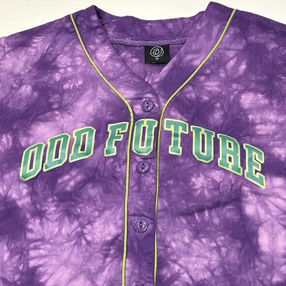Odd Future Womens Baseball Jersey Size Medium Purple Tie Dye Button Wolf Gang - Picture 3 of 12